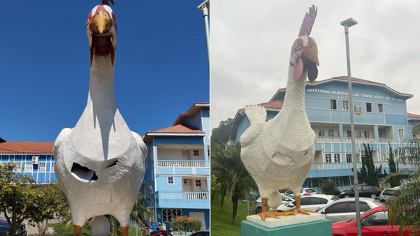 Estátua de galinha gigante em Santa Maria de Jetibá é vandalizada