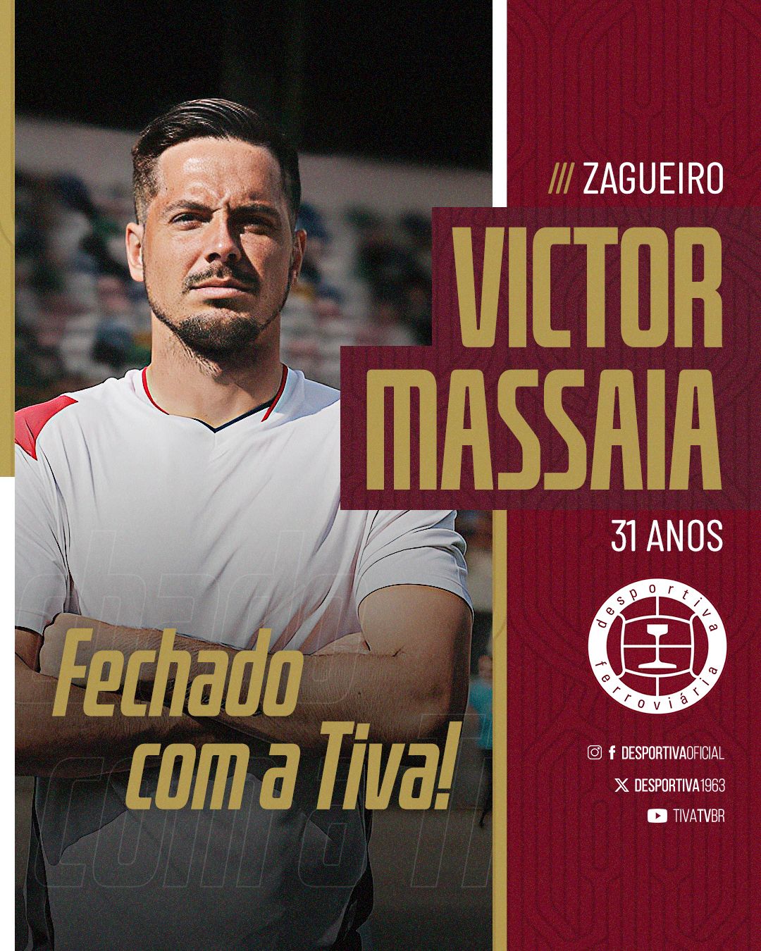 Zagueiro Victor Massaia, de 31 anos, com passagens por Goiás, Aparecidense e Arouca, chega para reforçar o Grená para a disputa do Capixabão em 2024