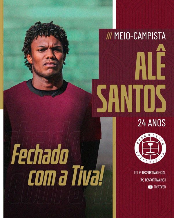 Alê Santos é anunciado pelo Desportiva Ferroviária