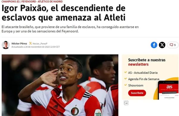 Matéria do 'As' chama Igor Paixão de descendente de escravos