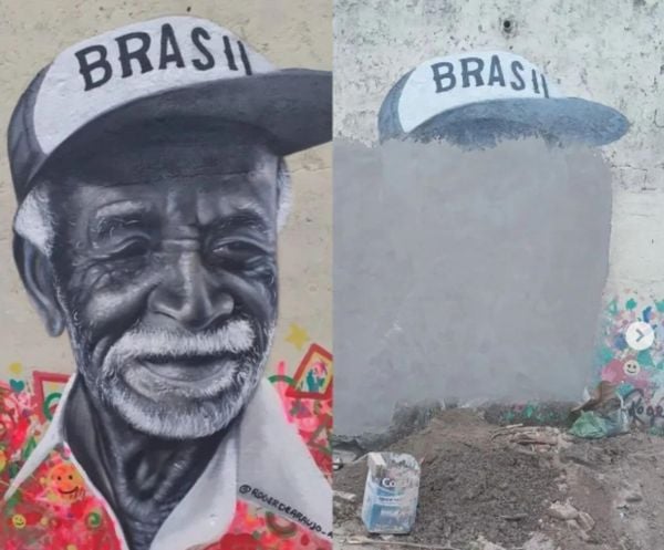 Mural homenageando um dos moradores mais antigos do bairro, já falecido, foi destruído, o que deixou a comunidade revoltada