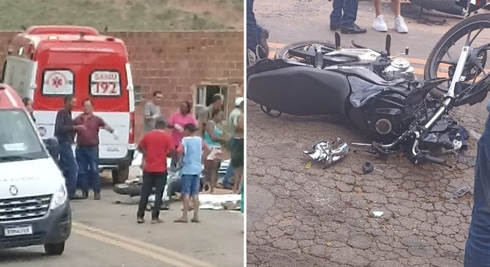 Motociclista morreu no local e dois ocupantes da outra moto foram socorridos por uma equipe do Samu após acidente no domingo (3)