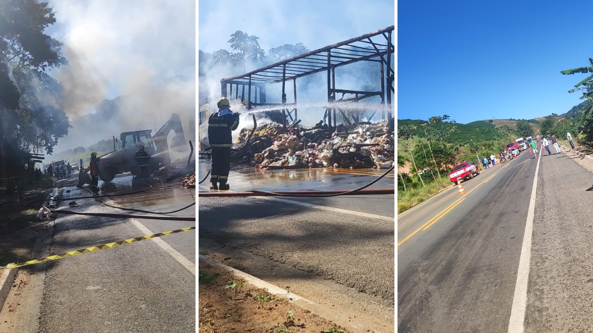 Segundo a Polícia Rodoviária Federal (PRF), a pista ficou totalmente interditada para o combate às chamas realizado pelo Corpo de Bombeiros, e foi liberada às 7h30