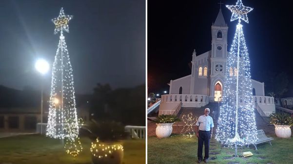 Neste ano, com o apoio da comunidade o desejo de  Vitor Santiago Lacerda, de 62 anos, se tornou realidade; ele e a esposa conseguiram decorar a igreja com o apoio da comunidade local