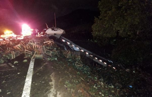 Veículo saiu da pista em acidente na BR 101, em Ibiraçu