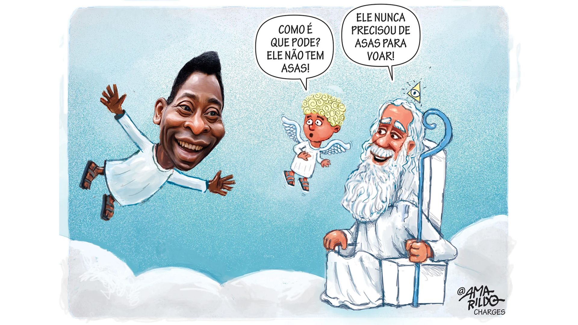 "Sem Asas", em alusão à morte de Pelé, em 2022. Crédito: Reprodução | Amarildo