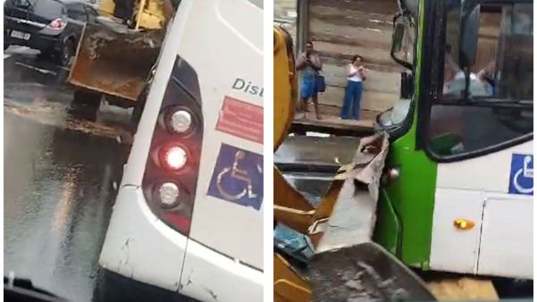 Três pessoas ficam feridas após acidente entre ônibus retroescavadeira em Cachoeiro