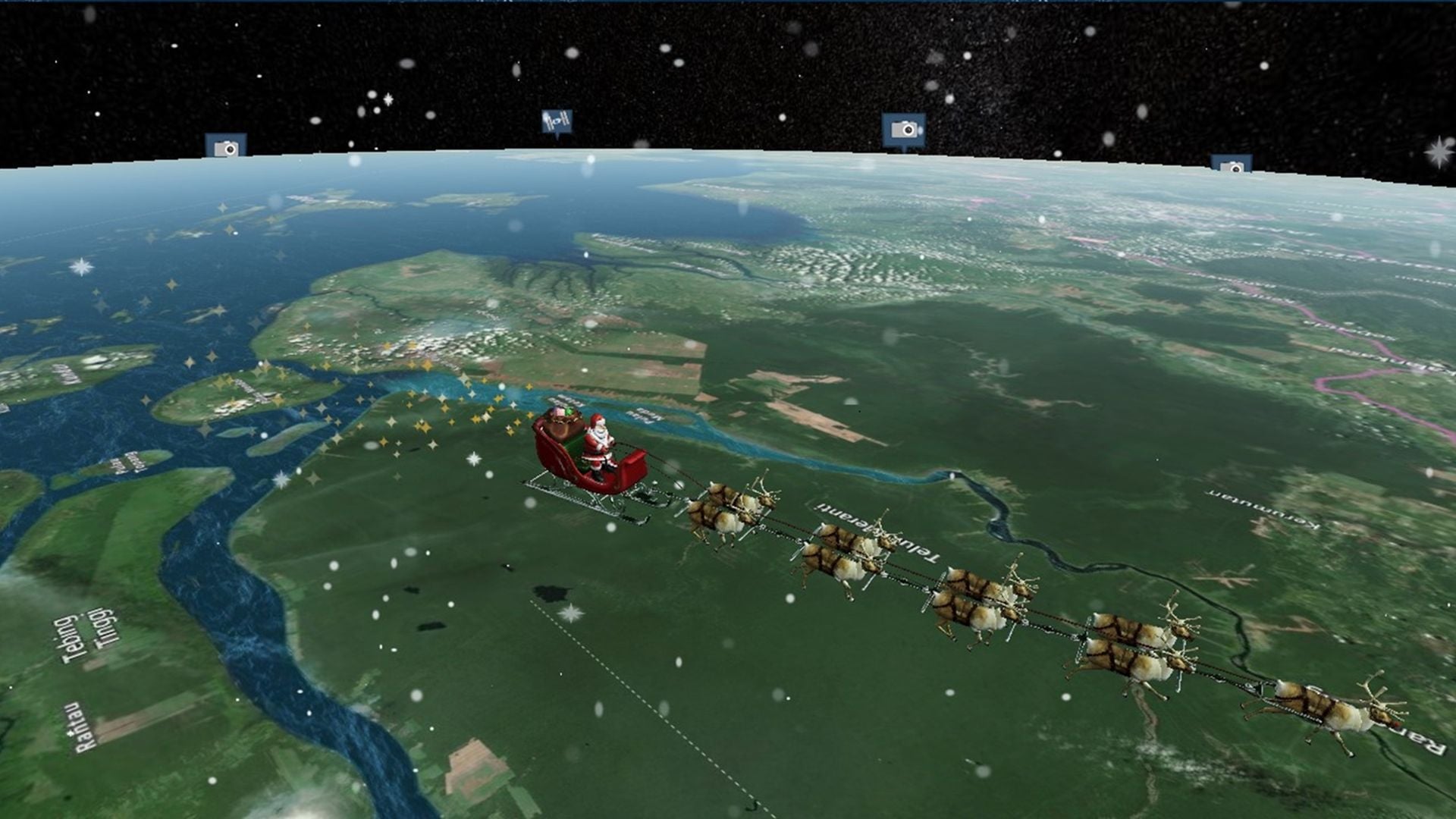 Papai Noel entrega presentes de Natal ao redor do mundo