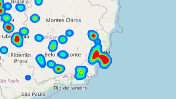 Projeção de órgão mostra intensa quantidade de raios sobre o território capixaba