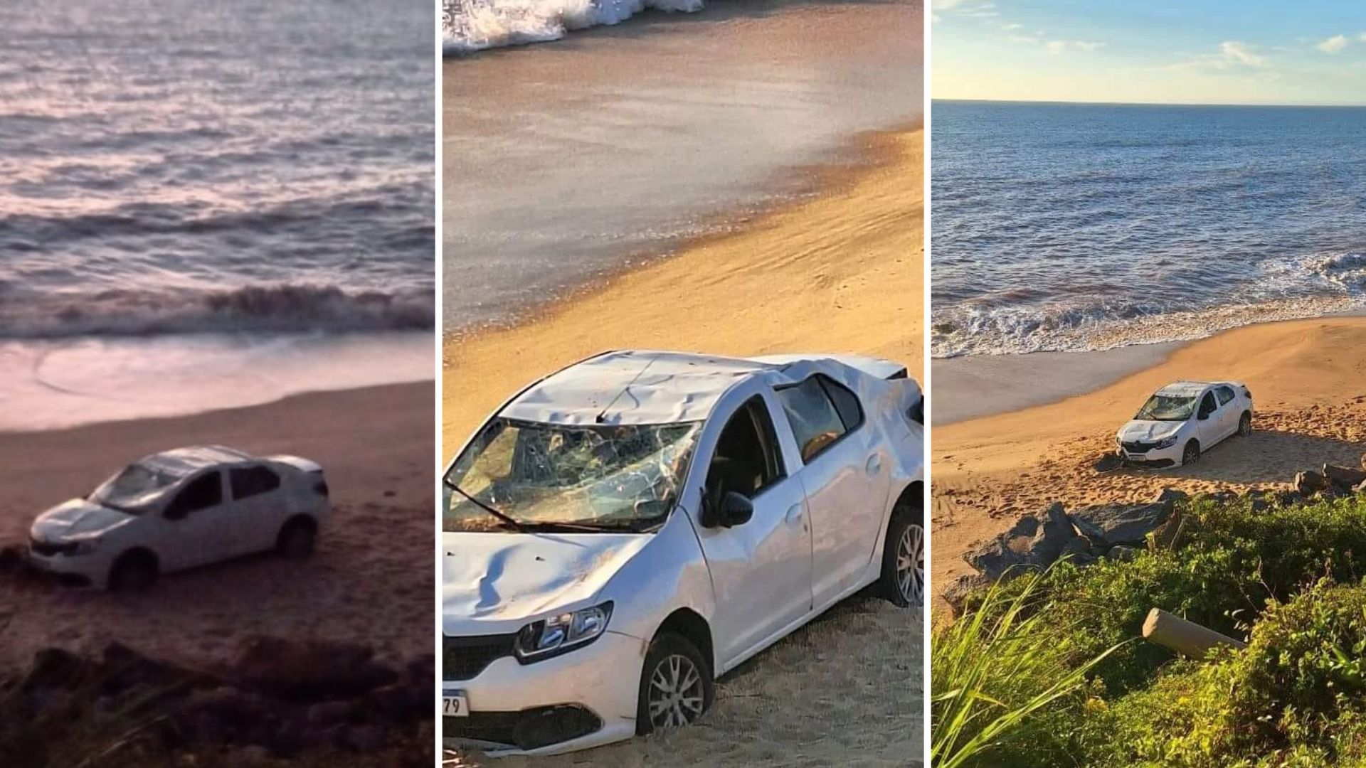 A praia fica às margens da rodovia ES 060; na manhã desta segunda-feira (15) um carro foi encontrado amassado na areia, sem ocupantes