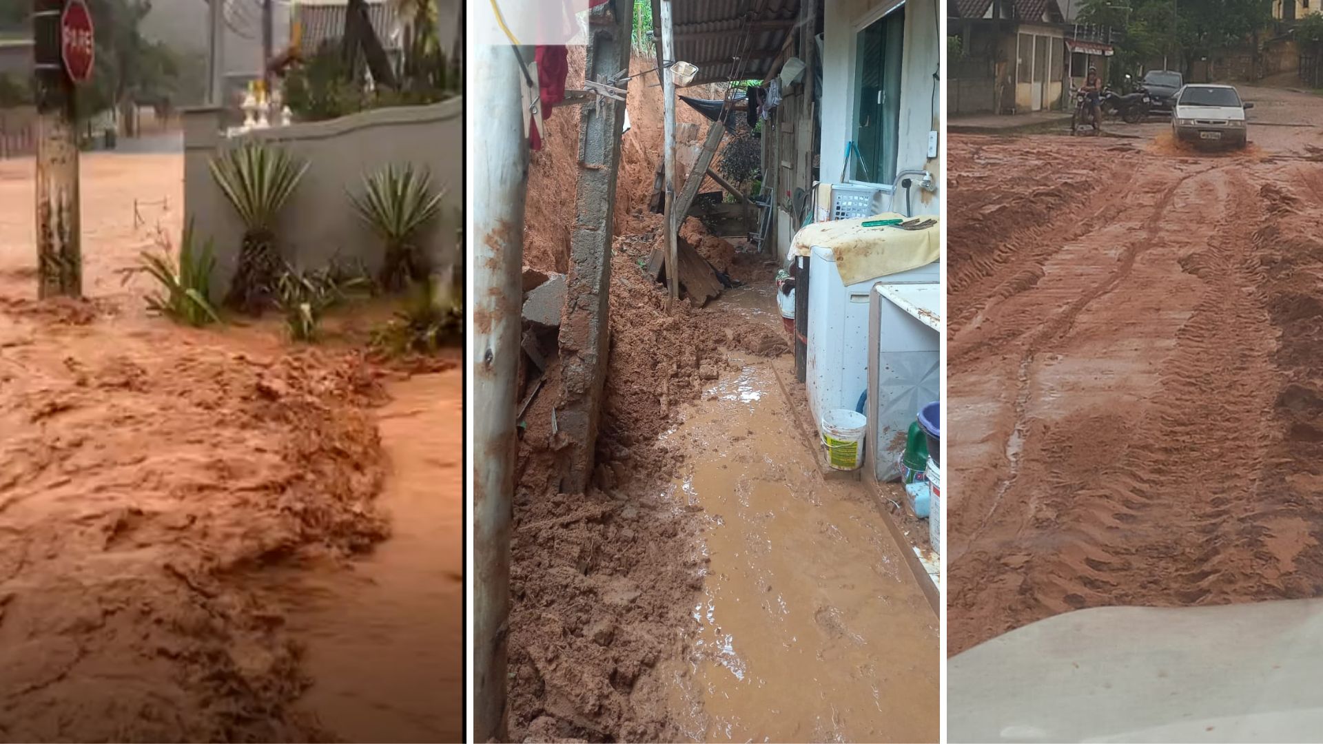 O temporal registrado neste domingo (14) levou sedimentos para algumas vias do município do Sul do ES; moradores registraram prejuízos