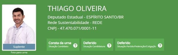 Thiago Oliveira do Nascimento em registro no DivulgaCand 2022