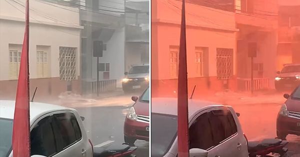 Vídeo gravado na tarde desta segunda-feira (29), no Centro do município, durante o temporal desta segunda-feira (29)