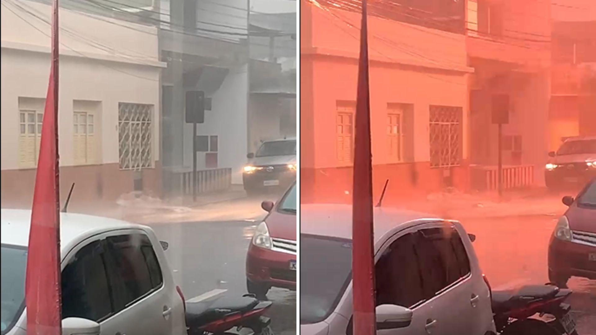 Vídeo gravado na tarde desta segunda-feira (29), no Centro do município, durante o temporal desta segunda-feira (29)