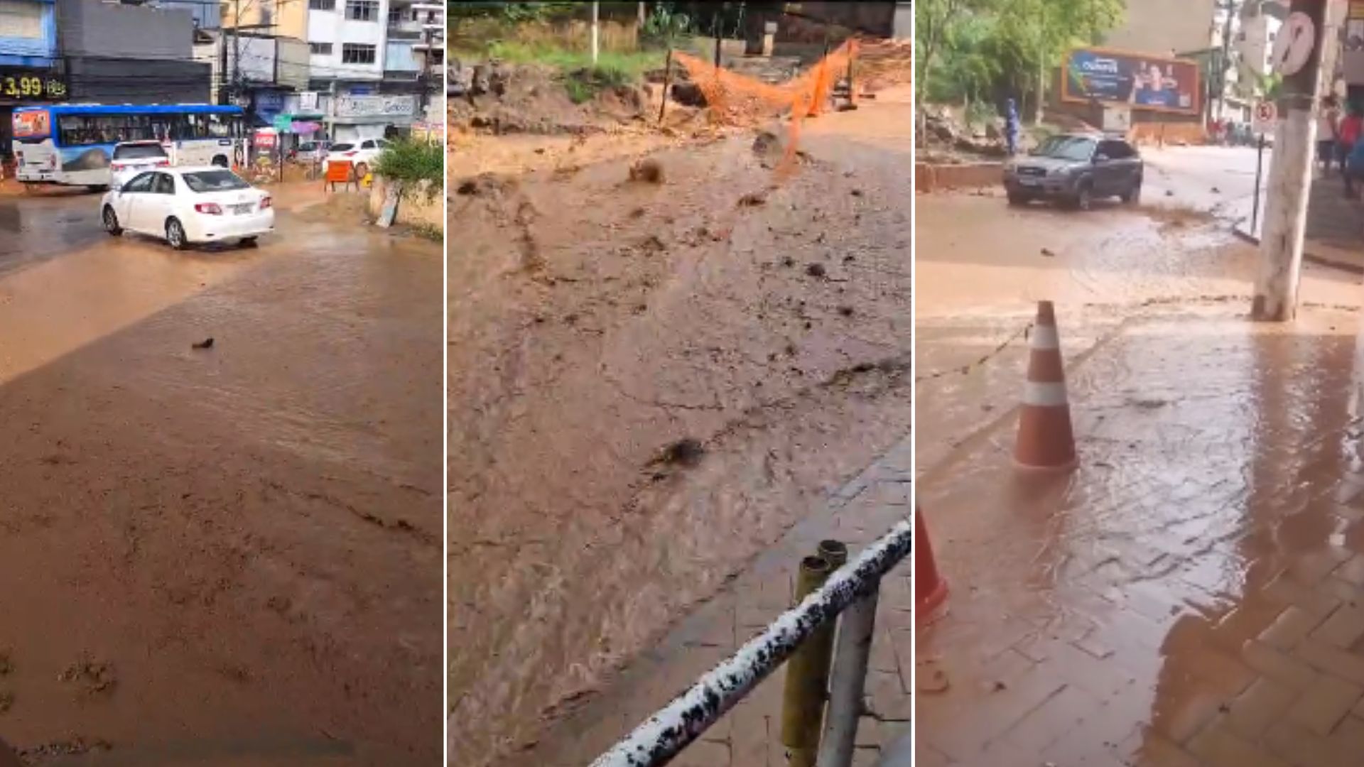 Vídeos de moradores mostram a região do Guandu completamente tomada pela água na tarde desta terça-feira (30)