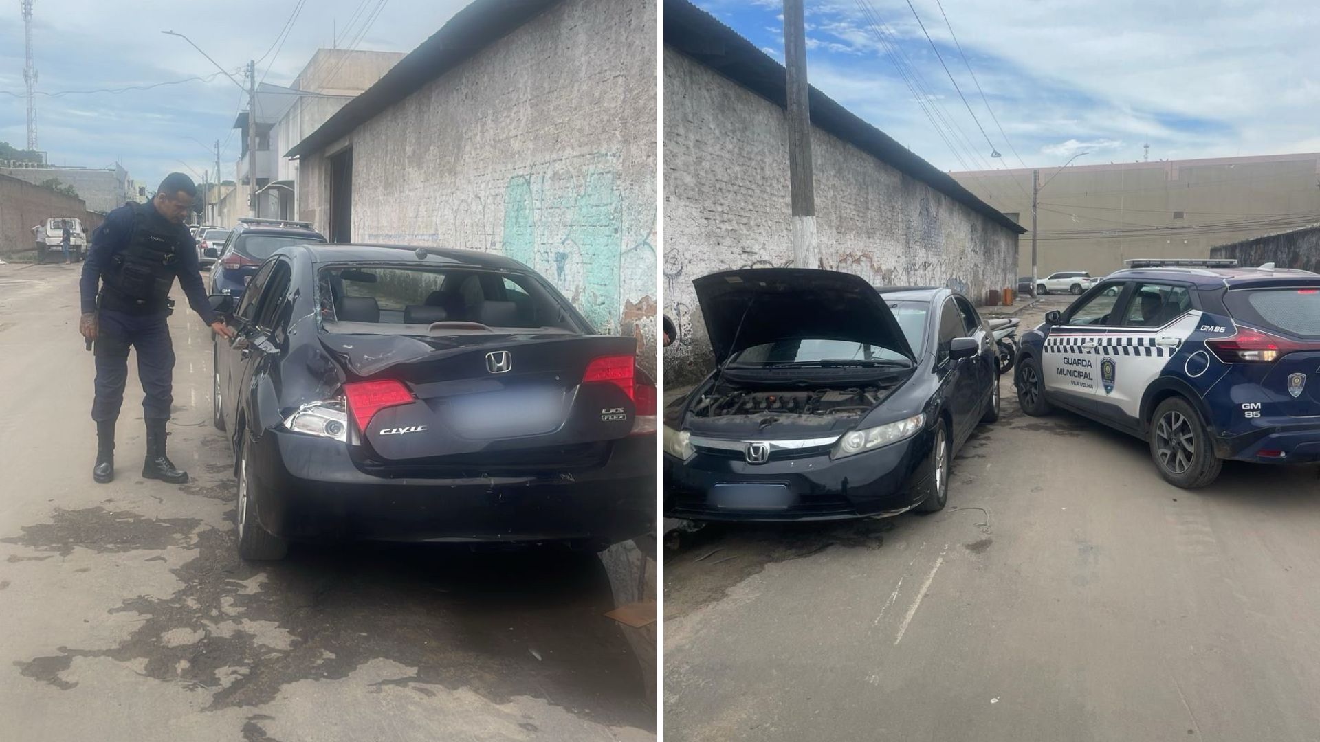 O carro, que foi danificado na Praia da Costa após a Ford Ranger cair em cima, foi localizado pela Guarda Municipal na manhã desta quarta-feira (31)
