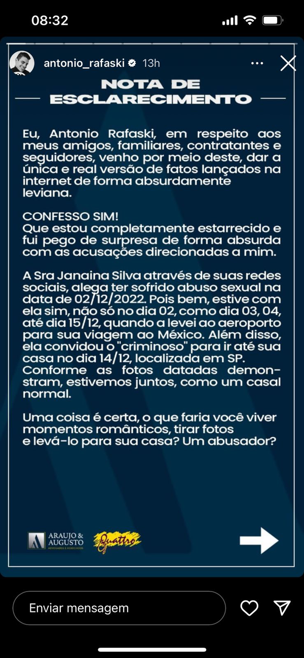 Capixaba Antonio Rafaski se manifesta após acusação de assédio sexual por Reprodução/Instagram