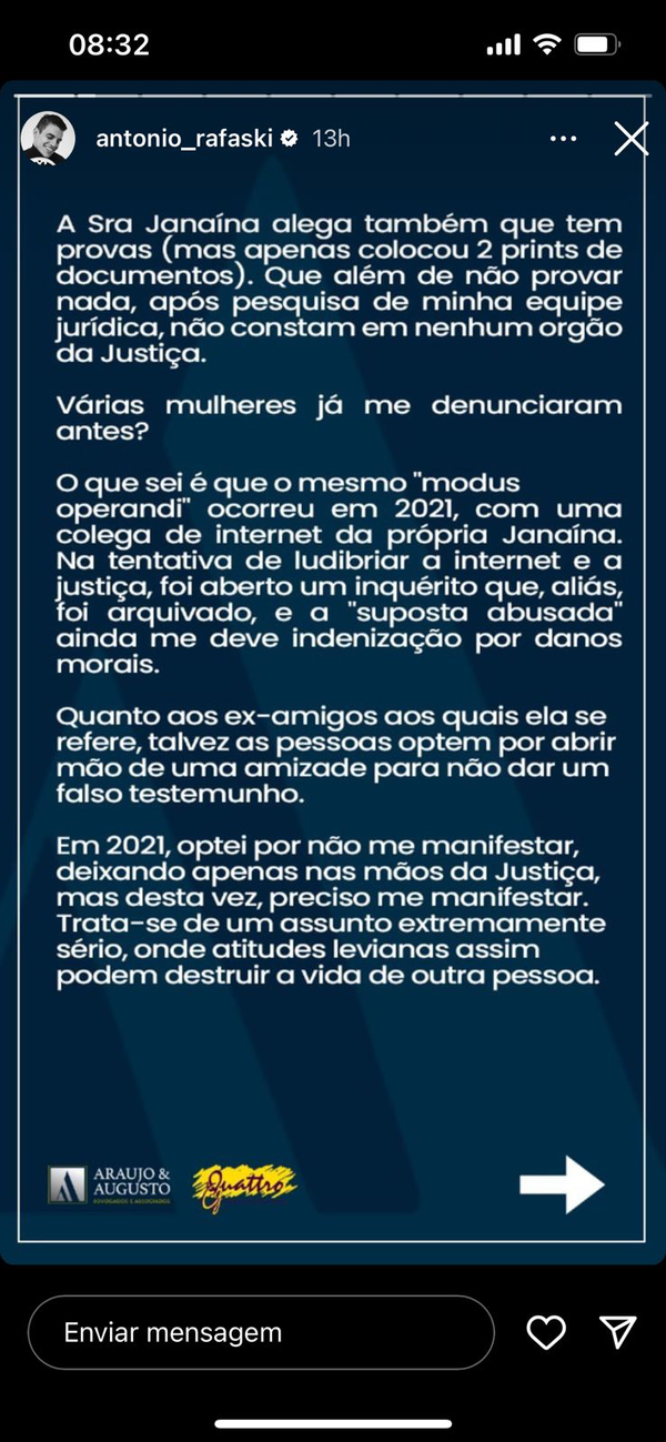 Capixaba Antonio Rafaski se manifesta após acusação de assédio sexual por Reprodução/Instagram