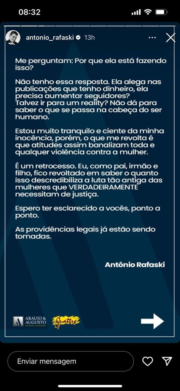 Capixaba Antonio Rafaski se manifesta após acusação de assédio sexual por Reprodução/Instagram