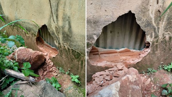 Pedra rola e atinge casa de morador em Cachoeiro de Itapemirim