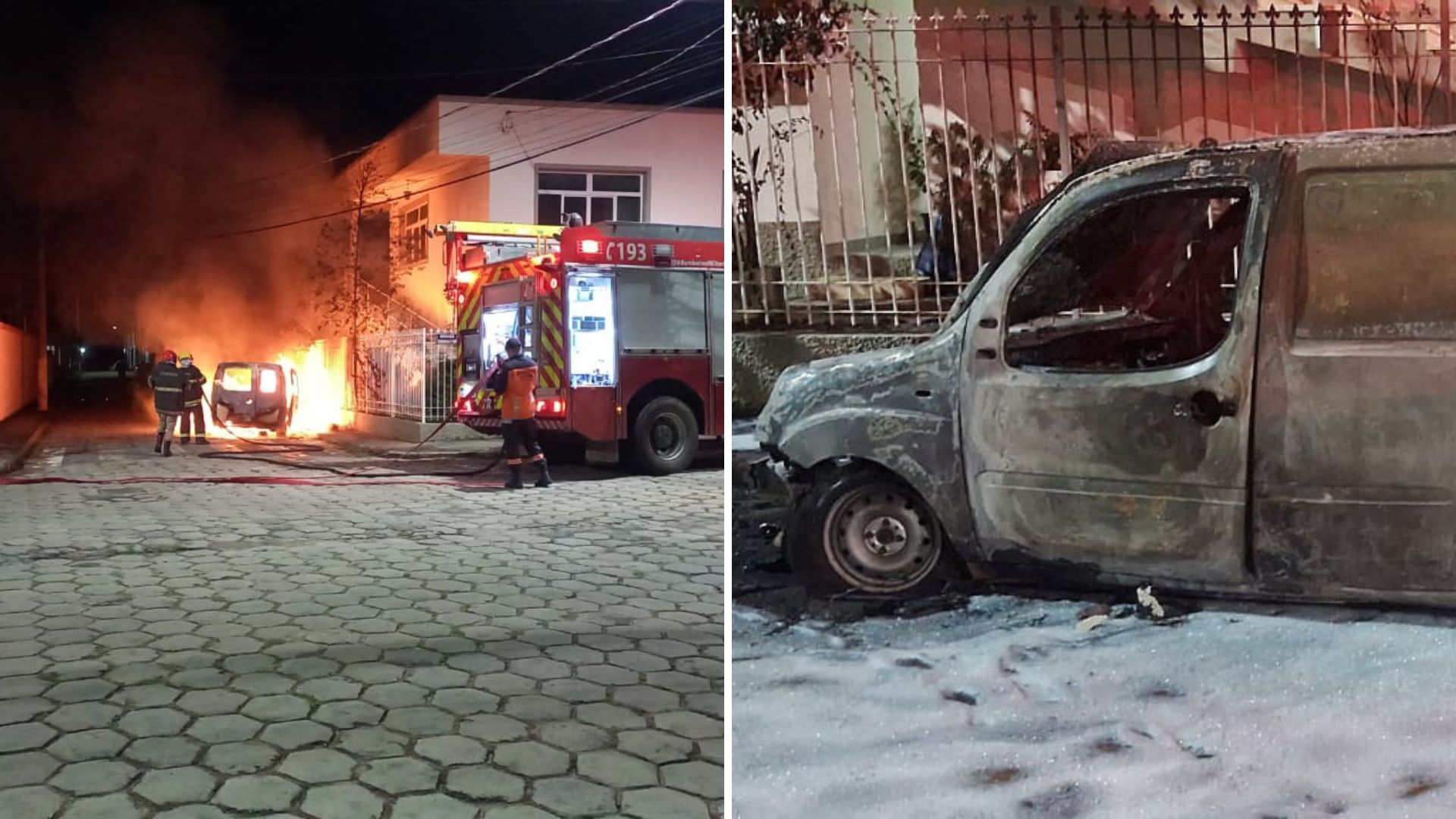 O Corpo de Bombeiros foi acionado e apagou as chamas, mas o veículo da Santa Casa de Guaçuí foi totalmente destruído