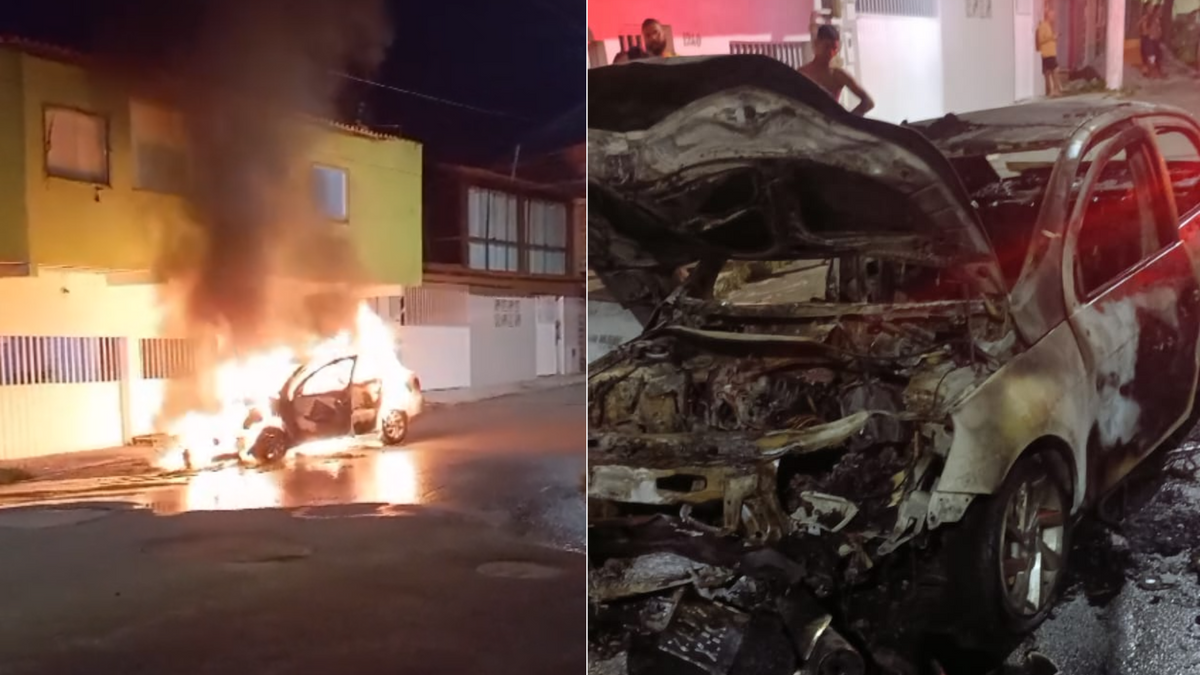 Carro e moto pegam fogo após colisão em Vila Velha