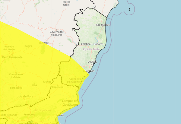 Cidades com alerta amarelo para tempestade estão nas regiões Sul e Serrana