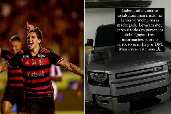 Pedro, atacante do Flamengo, tem carro roubado no Rio - Reprodução/Montagem
