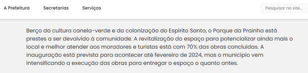 Em dezembro de 2023, Prefeitura de Vila Velha anunciou que entregaria a obra em fevereiro de 2024