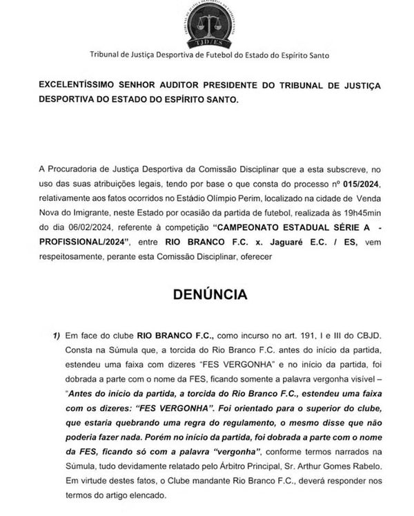 Rio Branco VN é denunciado por faixa estendida por torcedores