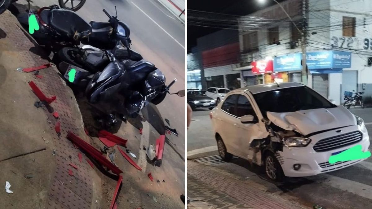 Motos estacionadas foram atingidas por um carro em Colatinano chão e carr