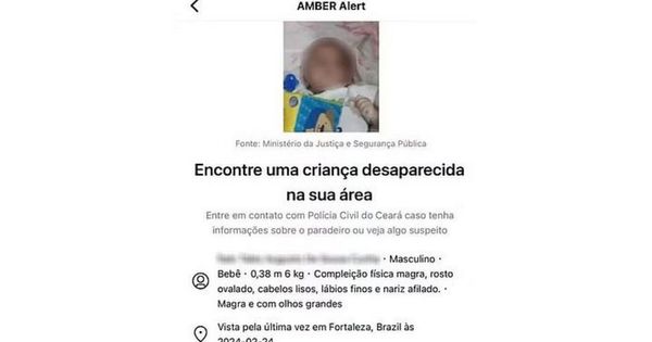 A criança foi localizada com apoio do sistema Amber Alert Brasil, serviço de busca por desaparecidos desenvolvido pela empresa Meta, dona do Facebook, após dois dias desaparecida