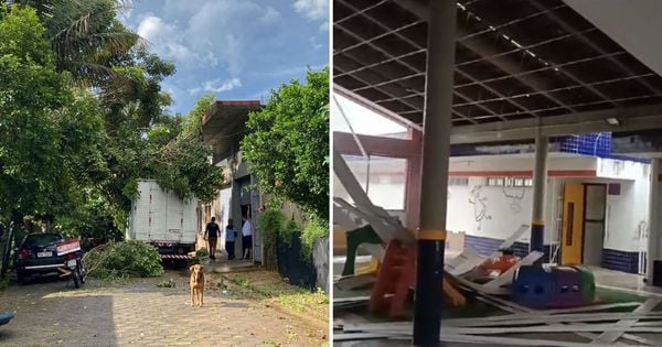 Forro do teto de uma creche municipal caiu em Guaçuí e placas de energia solar foram levadas pelo vento em Iúna