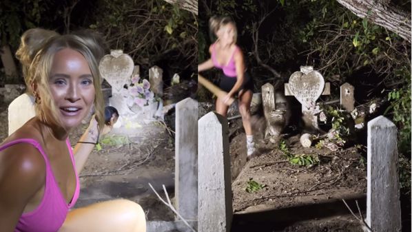 Influenciadora norte-americana Clean Girl joga água, leva produtos de limpeza e dá uma nova cara aos túmulos