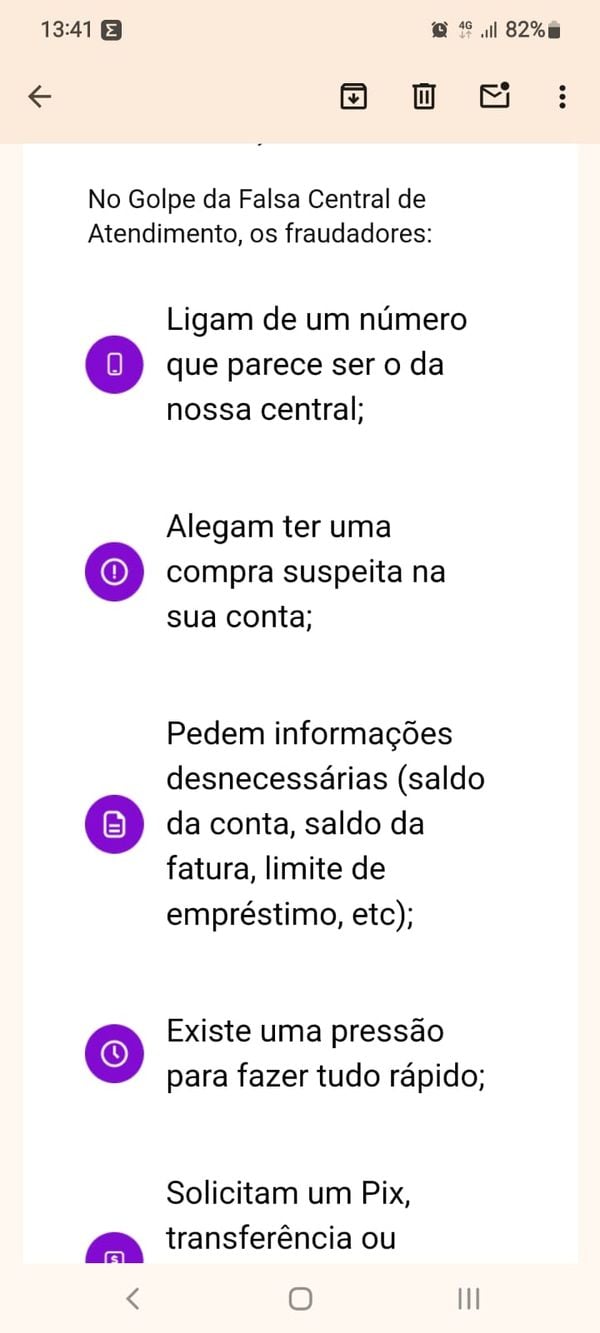 Nubank avisa aos clientes sobre a falsa central telefônica