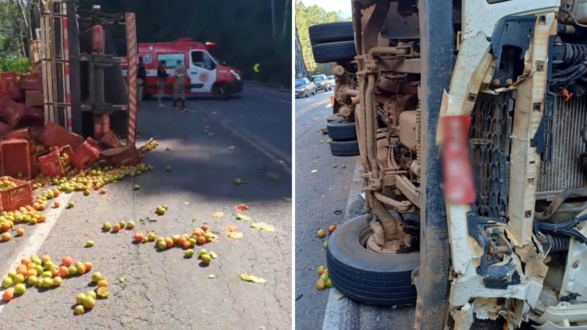 Vítima seguia no sentido contrário ao do caminhão, mas acabou atingida e arrastada pelo veículo que carregava tomates