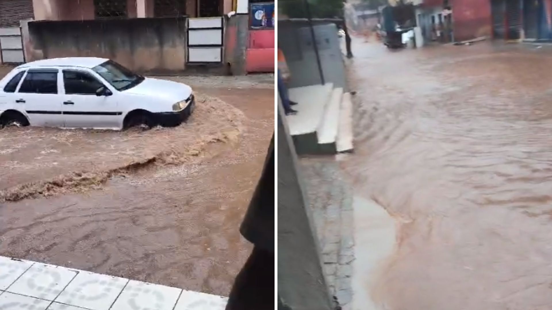 Imagens feitas por moradores do bairro Nova Brasília, na tarde desta quinta-feira (22), mostram os impactos da chuva na cidade