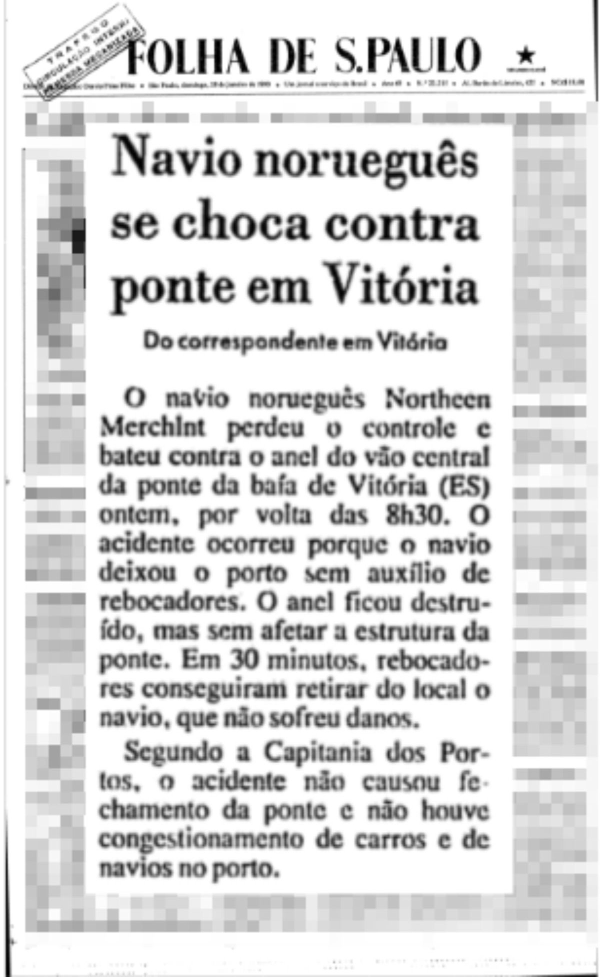 Folha de São Paulo registrou caso de navio no ES