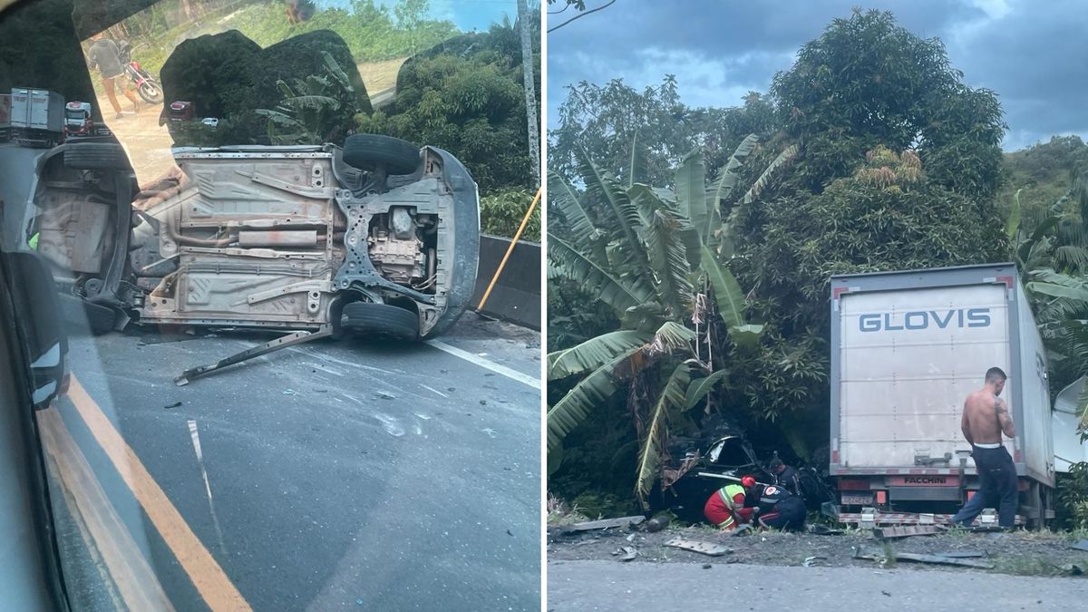 BR 101: Acidente entre dois carros e dois caminhões provoca morte em Rio Novo do Sul