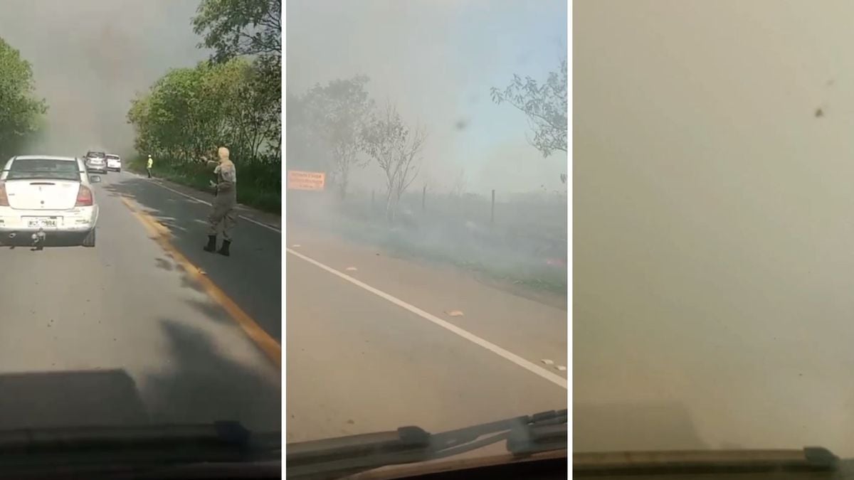 Devido à fumaça intensa, os condutores apresentam dificuldades para visualizar o trajeto que liga a sede do município à orla