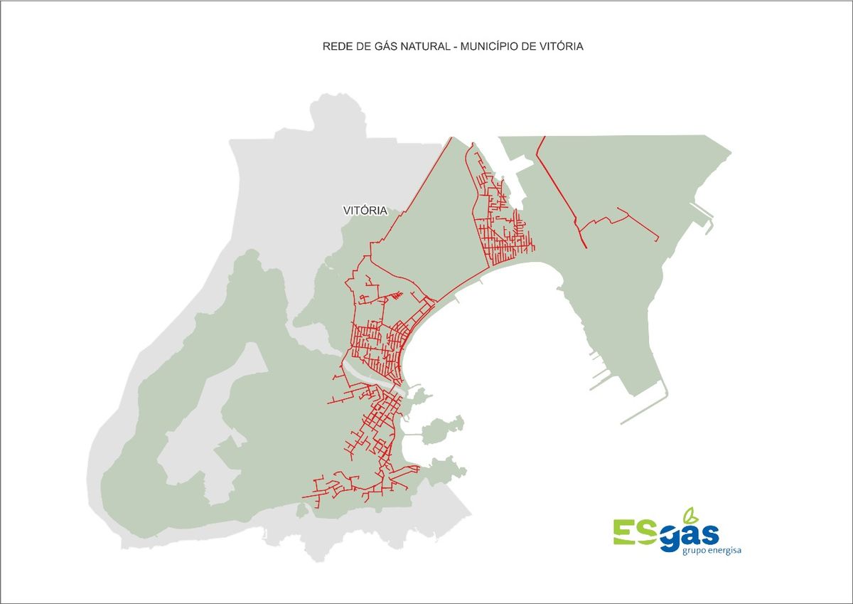 Mapa da rede de gás natural em Vitória