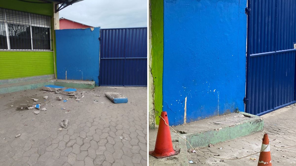Parte de muro de escola da Serra cai e aluno fica ferido
