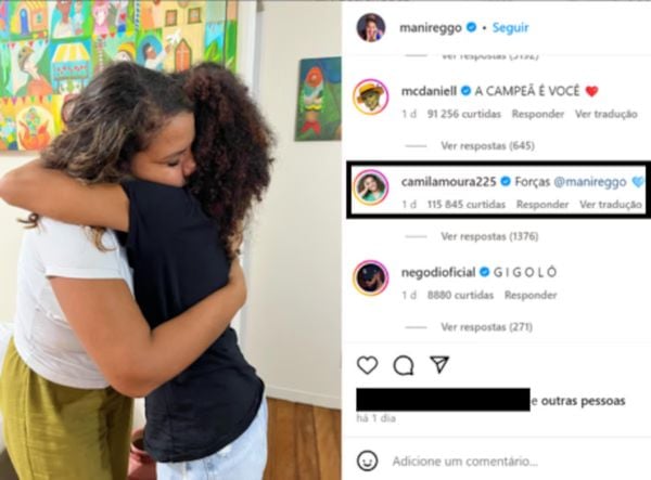 Camila Moura, ex-mulher de Lucas Buda, deixa comentário em post de Mani Reggo