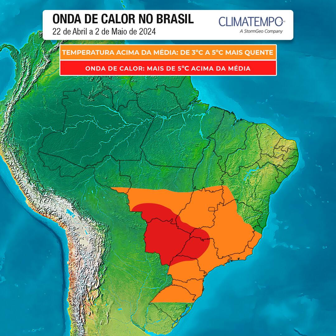Está previsto aumento de 3 °C a 5 °C nas temperaturas; em outras regiões do Brasil, os termômetros podem passar dos 5°C, sendo considerada onda de calor