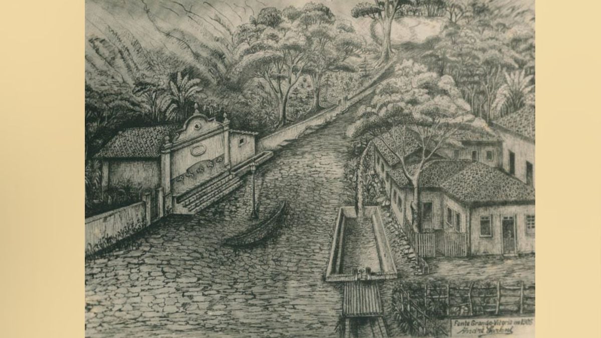 Fonte Grande, Vitória. Desenho feito por André carloni em  por Arquivo Público do Espírito Santo
