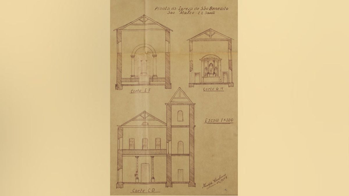 Planta da Igreja de São Benedito feita por André Carloni em 1954 por Arquivo Público do Espírito Santo