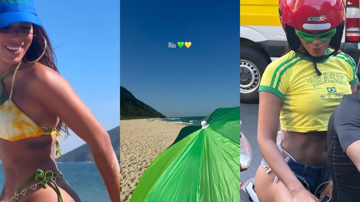Anitta grava campanha e toma banho de mar em Grumari, no Rio