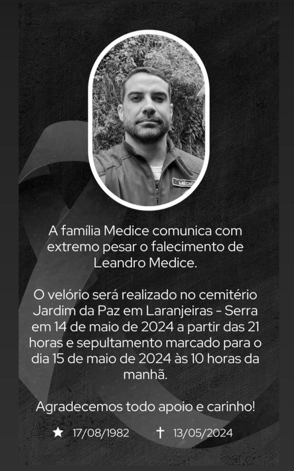 Enterro do médico será realizado na manhã de quarta-feira (15)