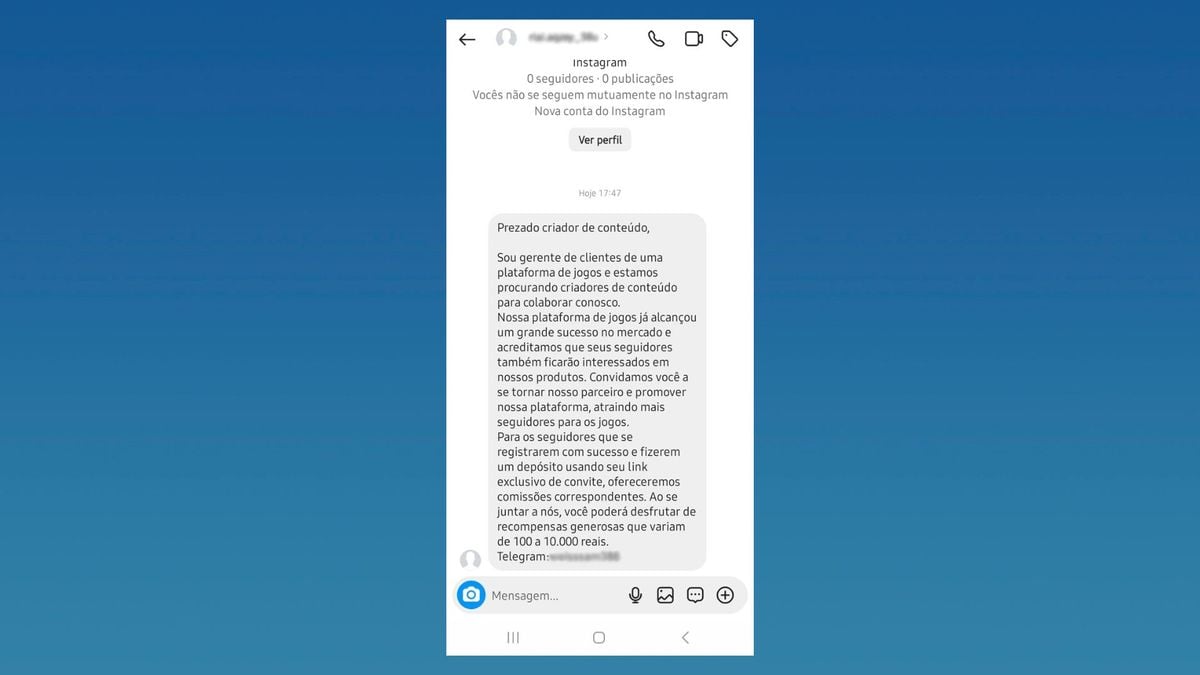 Print mostra como é feita abordagem por divulgadores de plataforma de jogo de azar