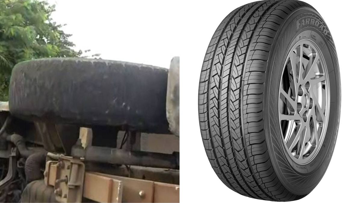 Comparação entre o pneu da van e uma peça nova, com os sulcos